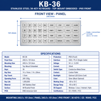 Clavier industriel étanche IP65 en acier inoxydable à 36 touches, à montage sur panneau, USB/PS2, pour usine pétrochimique, modèle KB-36