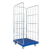 Conteneur à roulettes mobile, pliable sur 3 côtés, base en acier en forme de H, capacité de charge de 350 kg, capacité de 900 L, résistant à la corrosion
