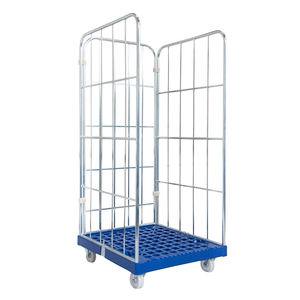 3 Sidewalls बंधनेवाला प्लास्टिक की चटाई आधार नेस्टेड कपड़े धोने पिंजरे ट्राली के साथ रोल कंटेनर 4 पहियों - Product Image 4