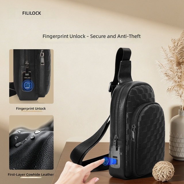 Men's Chest Bag Cross-Border New Fingerprint Lock Anti-Theft Business Shoulder Bag Large Capacity Messenger Bag Men's Tide