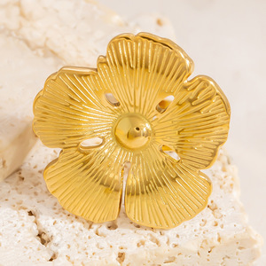 Flower Gold Color <b>Bracelet</b> Ring <b>Set</b> Women's Jewelry Everyday Wear 18K Gold Plated Pearl Inlay Bezel Setting - Product Image 3