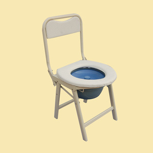 Silla de baño plegable con respaldo, inodoro de acero inoxidable blanco para ancianos y mujeres embarazadas - Product Image 2