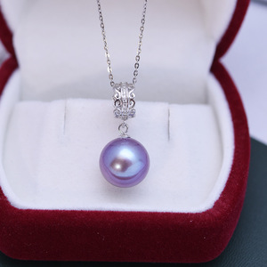 สร้อยคอเงินแท้ S925 ประดับมุกน้ำจืดสีขาวม่วง ขนาด 11-12 มม. จากโรงงานโดยตรง แสงเงางาม ตำหนิเล็กน้อย จี้สำหรับผู้หญิง - Product Image 4