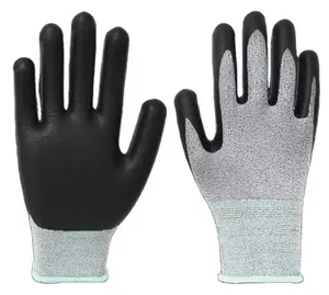Guantes de punto sin costuras de calibre 13 y 15, guantes de trabajo con Acabado de espuma súper micro recubiertos de Palma negra con forro suave