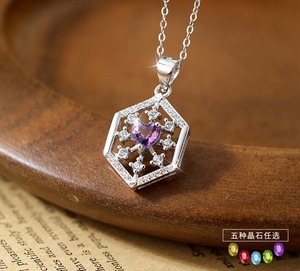 Collar con Colgante de Copo de Nieve de Cristal con Corte de Corazón, Plata de Ley 925, Piedra Natural de 5mm, Joyería de Diseño - Product Image 2