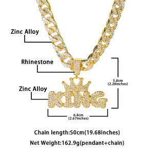 Colgante de circonita con letras de corona KING, cadena cubana gruesa, joyería de moda para hombre, estilo hip hop, fabricante mayorista transfronterizo - Product Image 4