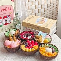 Bougie parfumée en coquille de noix de coco véritable avec garnitures 3D fruits et crème glacée, cire de soja artisanale pour la décoration de la maison et les cadeaux