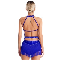 Justaucorps femme licou sans manches dos nu frange body salle de bal danse latine Costume robes de danse