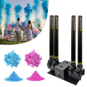 เครื่องยิงกระดาษคอนเฟตติแบบ 4 หัว สามารถเชื่อมต่อกันได้ ยิงกระดาษสี กระดาษริบบิ้น และผงคอนเฟตติ ควบคุมด้วยระบบ DMX สำหรับงานเฉลิมฉลองเปิดเผยเพศลูก - Product Image 1