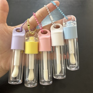 ISMAN Tubes de brillant à <span class=keywords><strong>lèvres</strong></span> vides 6ml, couleurs rose, blanc, jaune, bleu, violet, avec capuchon transparent, applicateur Doe Foot et chaîne - Product Image 1