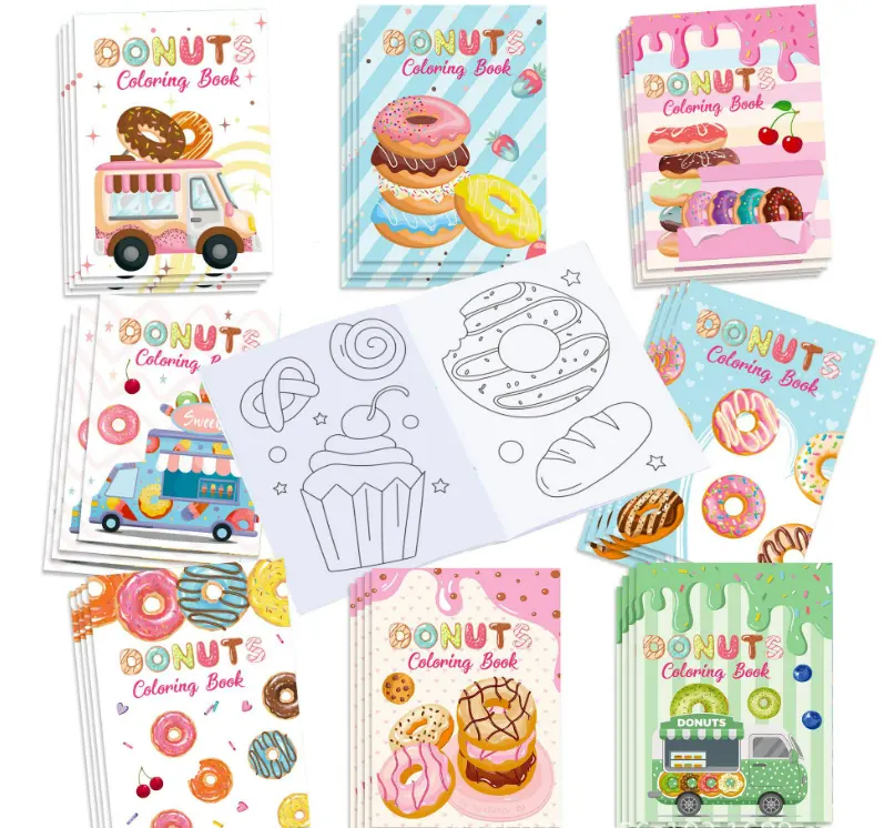 16 Eenheden Donut Zoete Kids Kleuring Diy Kleurboek Verjaardagsfeest Cartoon Kleur Doodle Boek Schilderij