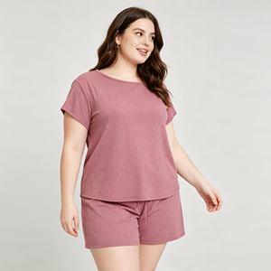 Conjunto de Pijama de Algodón Orgánico de Lujo, Manga Corta, Cuello Redondo, Corte Holgado, Dos Piezas, Pantalones Cortos, Ropa de Dormir para Mujer, Traje Elegante - Product Image 2