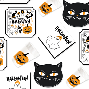 DAMAI Halloween Black and White Ghost Tableware Set and Disposable Paper Dinner Plates Dessert Plates Tableware Sets - Product Image 2