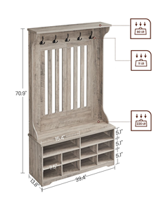 Étagère de couloir multifonctionnelle Peasant Locker 3-en-1 avec <span class=keywords><strong>porte</strong></span>-manteau pour entrée - Product Image 2