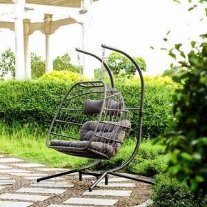 Design moderne Patio suspendu en osier balançoire oeuf canapé avec support <span class=keywords><strong>jardin</strong></span> causeuse extérieur double siège rotin pliable balançoire chaise - Product Image 2
