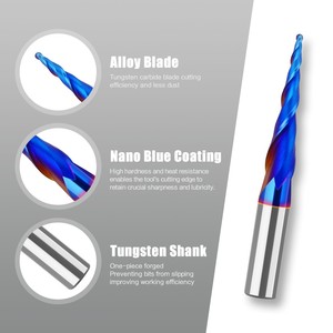 Fraise à billes conique de 8 mm 1/4 en alliage intégral à double tranchant, revêtement anti-adhérent, pour relief métallique, outils en tungstène allongés - Product Image 5