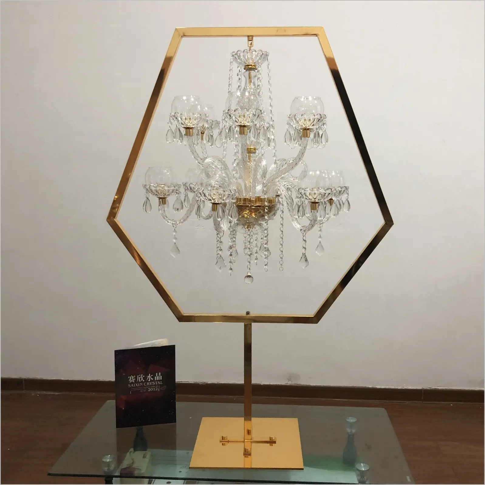 ZT-405G Trung Tâm Đám Cưới Mới Vàng Kim Loại Đứng Crystal Chandelier Candle Holder