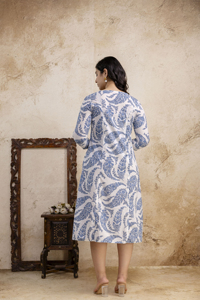 Women Cotton Cambric Round Neck V Slit Midi <b>Dress</b> Casual Summer <b>A</b>-<b>Line</b> Printed Midi <b>Dress</b> Breathable Comfortable Daily Wear - Product Image 2