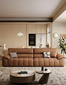 Italian Minimalist Layer Cowhide Sofa Piano Keys Modern Simple Straight Row Sofa Living Room Designer Leather Sofa