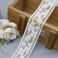 Dentelle Raschel vintage en nylon et coton avec motifs de feuilles et de fleurs pour inserts de chemisiers et lingerie