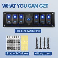 Interrupteur à bascule marin 6 gangues avec panneau en aluminium, double prise USB QC3.0, voltmètre LED, panneau USB 12V pour camion et bateau