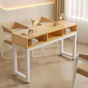 Modern <b>White</b> Nail Table Wooden Salon <b>Vanity</b> <b>Desk</b> with Drawer Storage Workbench for Beauty Studio - Product Image 2
