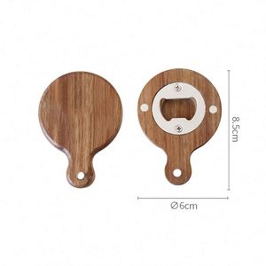 Abridor de Botellas Magnético para Refrigerador, de Madera de Acacia Natural, Personalizado al por Mayor, con Asa - Product Image 1