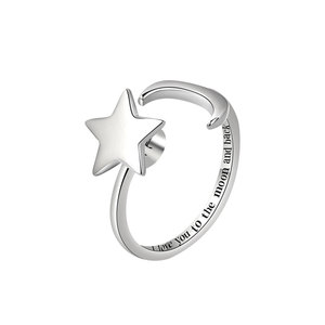 Anillos abiertos simples con forma de estrella y luna, Spinner de cobre, anillo I Love You, joyería minimalista, regalos románticos para novia - Product Image 5