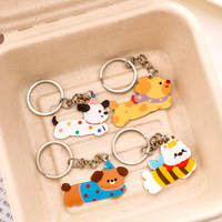 Porte-clés en acrylique adorable motif Teckel de dessin animé, imprimé coloré, chaîne porte-clés argentée pour décoration de sac