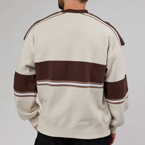 Sudaderas de cuello redondo marrón acanalado con rayas activas personalizadas Unisex de alta calidad Terry Fleece Gym Sports Wear - Product Image 4