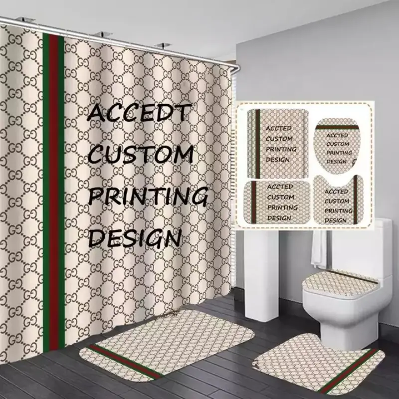 Пользовательские 3d цифровой печати дизайнерские логотипы Роскошные коврики для ванной комнаты известных брендов занавески и коврики для душа