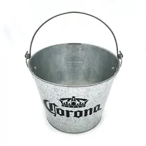 Outdoor Round 5L Beer Wine Champagne Galvanized Iron Metal Ice Bucket With Bottle Opener And Embossment