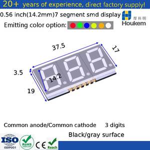 Indicateur LED à 7 segments ultra fin blanc de 0,56 pouce, homologué CE Rohs, 3 chiffres, SMD SMT 0,56 pouces - Product Image 1