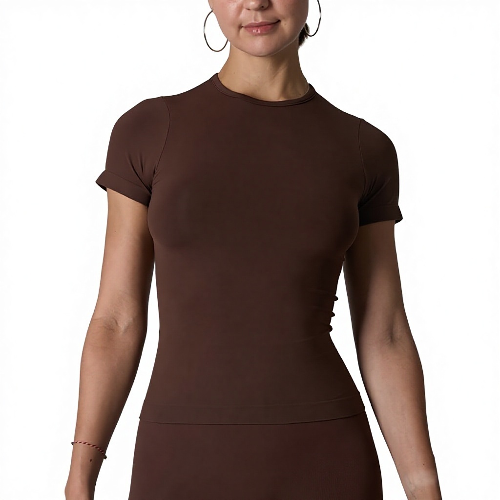 Seamless High Elastic Round Neck Sports Yoga Running Short Sleeve T-Shirt Top Women