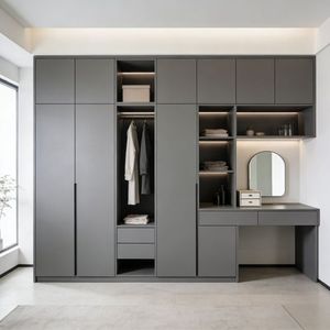 <span class=keywords><strong>Armadio</strong></span> Moderno Grigio in Legno con <span class=keywords><strong>Ante</strong></span> <span class=keywords><strong>a</strong></span> Battente <span class=keywords><strong>a</strong></span> <span class=keywords><strong>Specchio</strong></span>, Cassetti e Appendiabiti per Camera da Letto - Product Image 2
