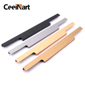 Ceeinart moderno Simple lujo F estilo borde-Sellado negro oro aleación de aluminio manija armario puerta para tocador dormitorio - Product Image 1