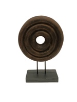 Sculpture circulaire en bois massif sculptée à la main, ornement décoratif en bois ondulé avec support métallique pour la maison