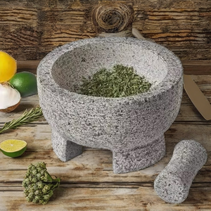 <span class=keywords><strong>Molcajete</strong></span> de Granito Gris Ecológico, Mortero y Pilón de Piedra, Redondo, Duradero, Apto para Alimentos, Utensilios de Cocina - Product Image 2
