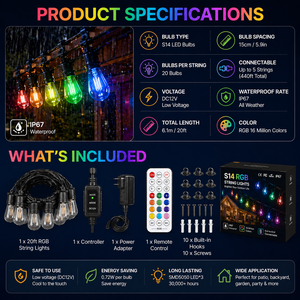 <span class=keywords><strong>Guirlande</strong></span> LED S14 Incassable avec Fonction de Reprise à un Point Spécifique, Contrôle par Application DC12V, 20 Ampoules, Espacement de 15 cm, Idéale pour Bistrots et Restaurants - Product Image 6