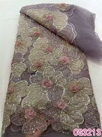 Nouveau design, tissu en dentelle française à motif de roses 3D, 5 yards, dentelle en filet brodée de paillettes de luxe pour robe de mariée