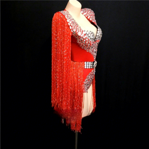 Traje de Noche Moderno para Mujer, Traje de Cantante, Traje de Pasarela, Traje de Gogo, Traje de Coser a Mano, Traje de Escenario para Adultos, Traje de Flecos, Poliéster/Rayón - Product Image 5