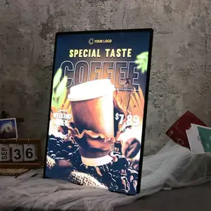 Slim A2 A3 A4 LED Backlit khung Movie Poster treo tường máy tính để bàn đứng thép hiện đại hợp kim nhôm quảng cáo ánh sáng Hộp