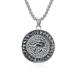 Collar de acero de titanio con incrustaciones de diamantes, estilo hip-hop transfronterizo, Ojo de Horus del antiguo Egipto, joyería con símbolo Anka. - Product Image 1