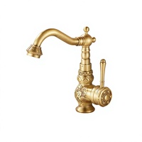 Robinet de lavabo sous-évier pivotant rétro en laiton antique sculpté, style européen moderne et minimaliste, pour eau chaude et froide