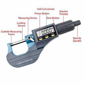 Micrómetro Electrónico de Alta Precisión, Resolución de 0.001 mm, Calibrador Digital de Tornillos - Product Image 2