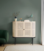 Meubles de salon modernes en bois massif et rotin avec pieds en métal, couleur bois naturel, 2 portes et 2 cloisons pour la maison ou le hall