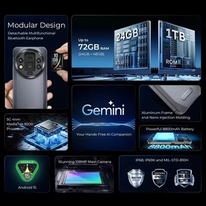 สมาร์ทโฟน WP200 Pro 5G รุ่นทนทาน AI 72GB+1TB แบตเตอรี่ 8800mAh กล้อง 108MP ระบบปฏิบัติการ Android 15 กันน้ำ กันกระแทก มาตรฐาน IP68 สำหรับกิจกรรมกลางแจ้ง - Product Image 5