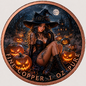 Moneda de Cobre de Bruja de Halloween de 1oz, Moneda Fina Pura de Calabaza Espeluznante, Medalla Coleccionable Artística para la Noche, Regalo para Entusiastas de la Brujería y lo Oculto - Product Image 1