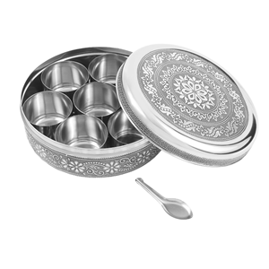 Boîte à épices Masala Dabba en acier inoxydable de qualité supérieure, compatible lave-vaisselle, couvercle transparent, qualité alimentaire, rangement pour assaisonnements de cuisine en métal - Product Image 1