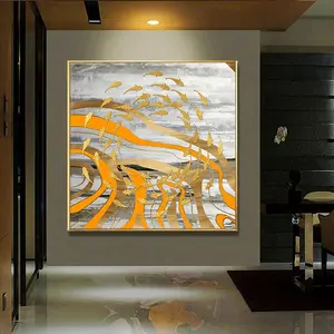 Nordic modern golden abstract fishes Light luxury home decor canvas print wall art floating frame wall painting